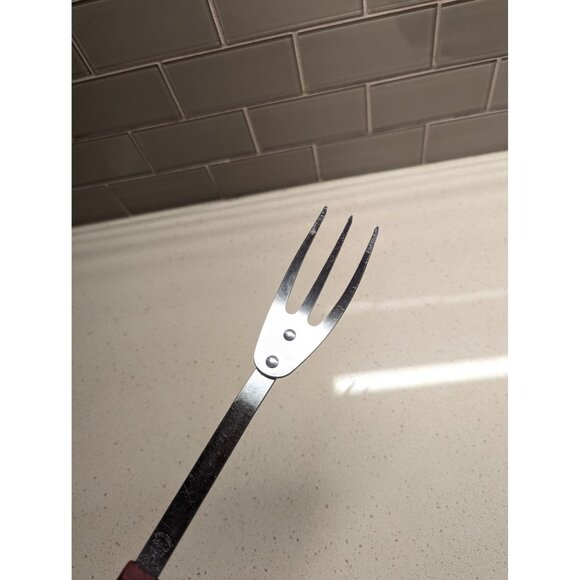 Vintage Ekco Forge Stainless Steel 3 Prong Meat Utility Fork Red Handle 11 1/4" - Picture 13 of 13